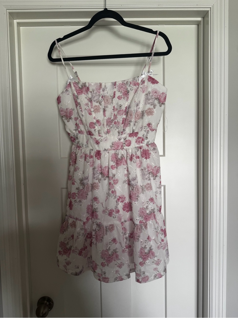 Altar'd State Cream Dress with Pink Floral and eyelet Accents size M